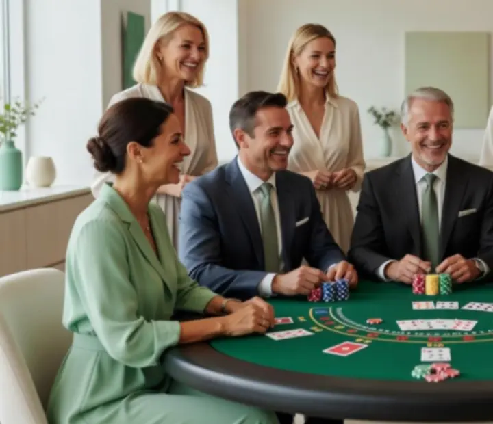 Stół do blackjacka podczas wydarzenia z uśmiechniętymi gośćmi