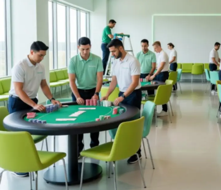 Przygotowanie mobilnych stołów pokerowych na wydarzeniu