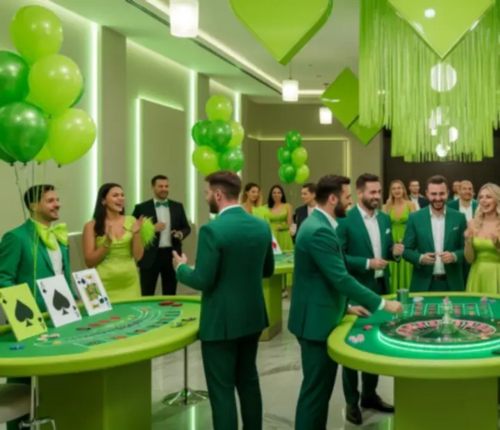 Wieczór tematyczny w stylu Las Vegas z mobilnymi stołami i zielonym światłem